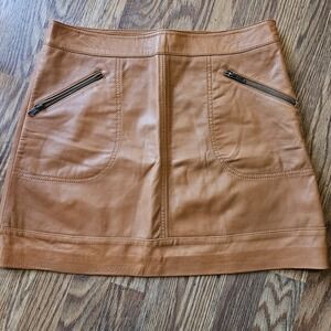Halogen Soft Genuine Leather Skirt Lined Size 6 Women Brown/Orange Zip Pockets